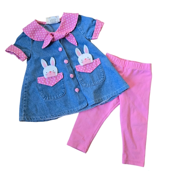 Vintage Other - RARE vintage 1990s Storybrook Heirlooms Easter bunny denim pink 2-piece outfit